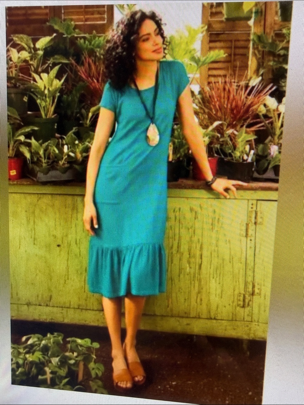 NWOT Soft Surroundings Fleur Peacock Green Ruffle-Hem Gauzy Autumn Midi Dress PM